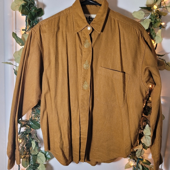 Detailed brown tan button up sz M - Picture 1 of 5